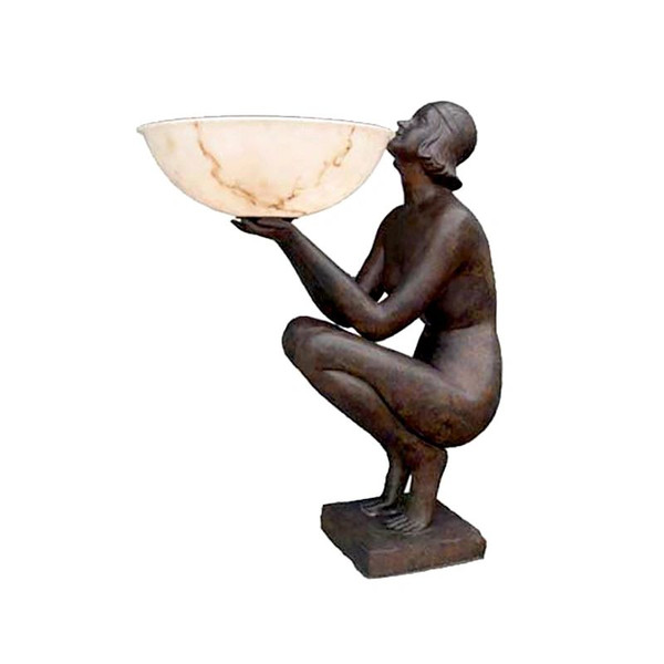 Statue art deco nude woman lamp kneeling with lighting large sculpture